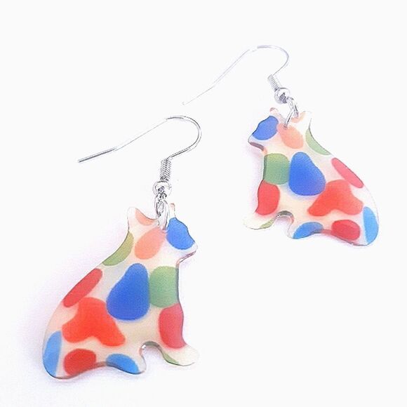 Kitty Cat Acrylic Multicolor Dangling Colorful Earrings - Picture 2 of 7